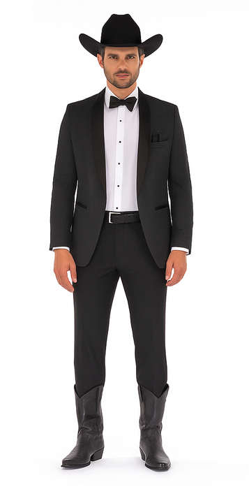 Western Suit - Trajes Para Hombres - Cowboy Formal Attire - Trajes De Novio - Shawl Lapel Black