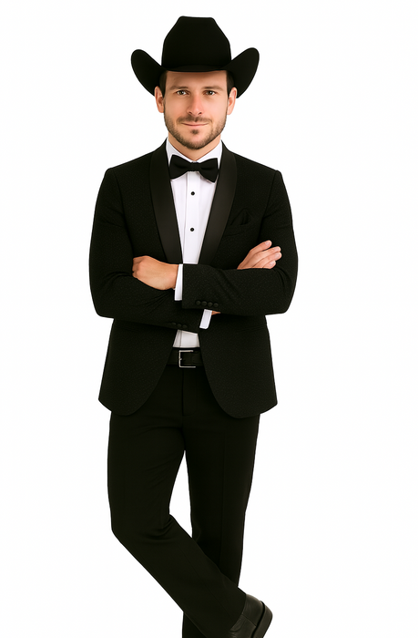 Western Suit - Trajes Para Hombres - Cowboy Formal Attire - Trajes De Novio - Shawl Lapel Black
