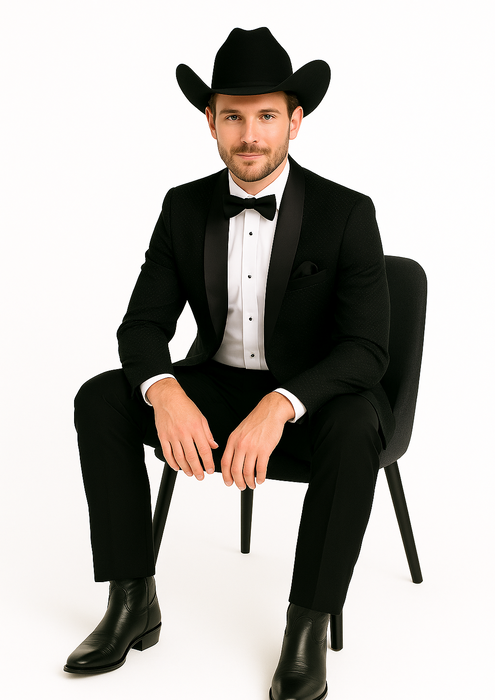 Western Suit - Trajes Para Hombres - Cowboy Formal Attire - Trajes De Novio - Shawl Lapel Black