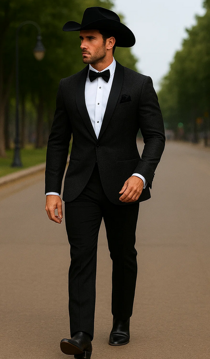 Western Suit - Trajes Para Hombres - Cowboy Formal Attire - Trajes De Novio - Shawl Lapel Black