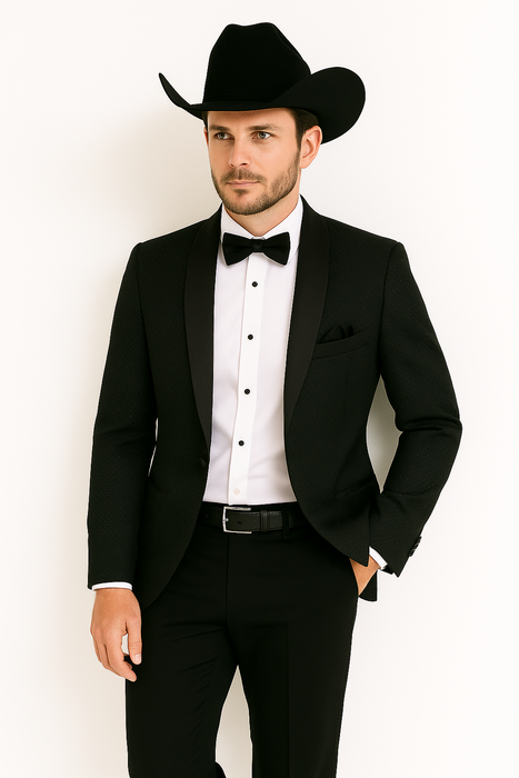 Western Suit - Trajes Para Hombres - Cowboy Formal Attire - Trajes De Novio - Shawl Lapel Black
