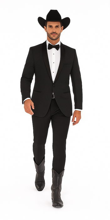 Western Suit - Trajes Para Hombres - Cowboy Formal Attire - Trajes De Novio - Shawl Lapel Black