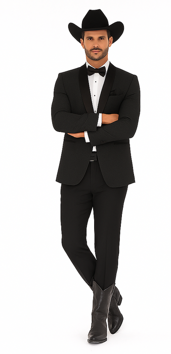 Western Suit - Trajes Para Hombres - Cowboy Formal Attire - Trajes De Novio - Shawl Lapel Black