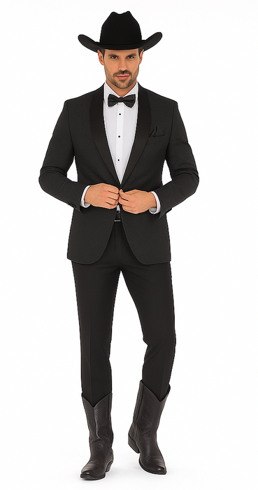 Western Suit - Trajes Para Hombres - Cowboy Formal Attire - Trajes De Novio - Shawl Lapel Black