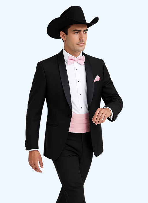 Western Suit - Trajes Para Hombres - Cowboy Formal Attire - Trajes De Novio - Shawl Lapel One Button Black Suit