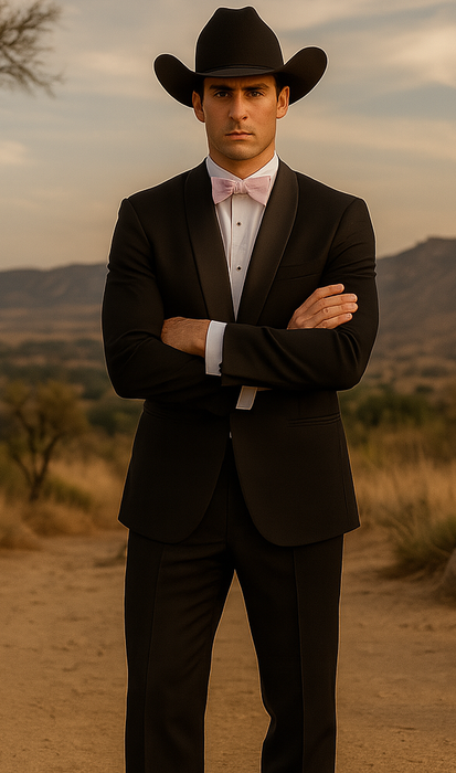 Western Suit - Trajes Para Hombres - Cowboy Formal Attire - Trajes De Novio - Shawl Lapel One Button Black Suit