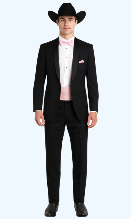 Western Suit - Trajes Para Hombres - Cowboy Formal Attire - Trajes De Novio - Shawl Lapel One Button Black Suit