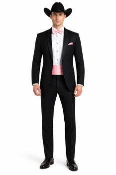 Western Suit - Trajes Para Hombres - Cowboy Formal Attire - Trajes De Novio - Shawl Lapel One Button Black Suit