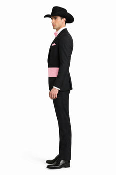Western Suit - Trajes Para Hombres - Cowboy Formal Attire - Trajes De Novio - Shawl Lapel One Button Black Suit