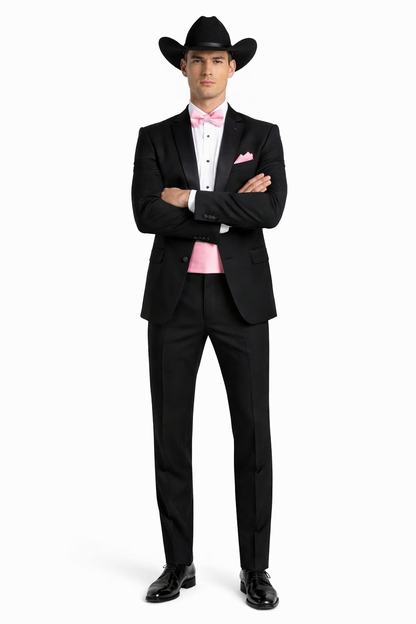Western Suit - Trajes Para Hombres - Cowboy Formal Attire - Trajes De Novio - Shawl Lapel One Button Black Suit