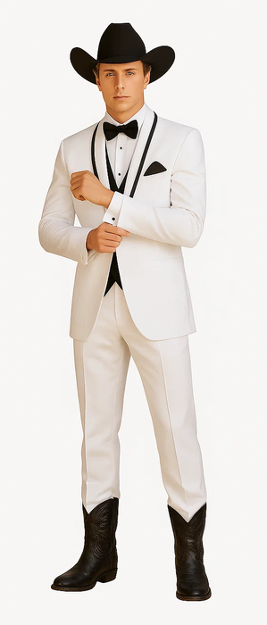 Western Suit - Trajes Para Hombres - Cowboy Formal Attire - Trajes De Novio - Shawl Lapel Suit White