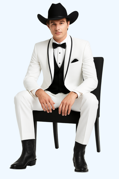 Western Suit - Trajes Para Hombres - Cowboy Formal Attire - Trajes De Novio - Shawl Lapel Suit White