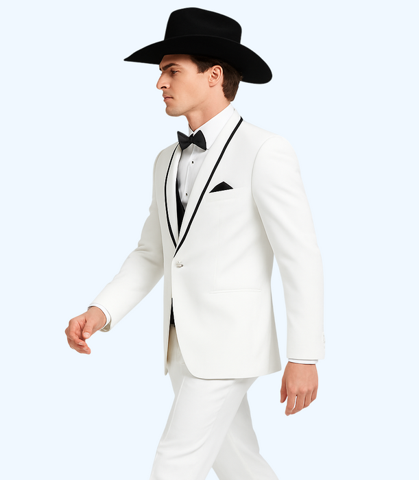 Western Suit - Trajes Para Hombres - Cowboy Formal Attire - Trajes De Novio - Shawl Lapel Suit White