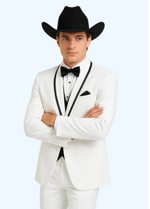 Western Suit - Trajes Para Hombres - Cowboy Formal Attire - Trajes De Novio - Shawl Lapel Suit White