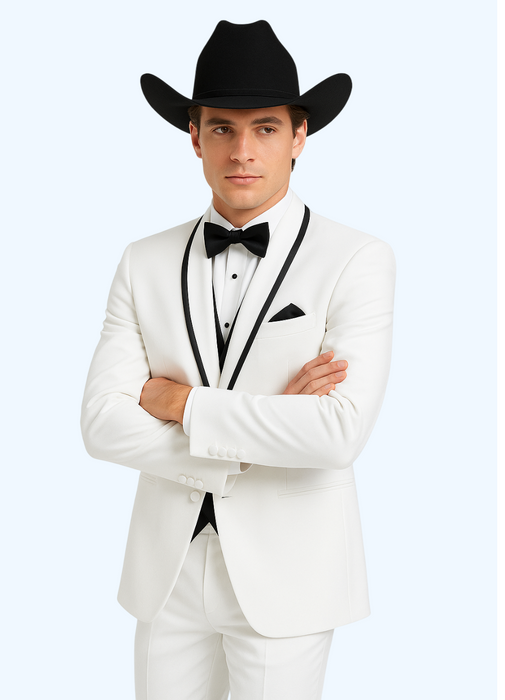 Western Suit - Trajes Para Hombres - Cowboy Formal Attire - Trajes De Novio - Shawl Lapel Suit White
