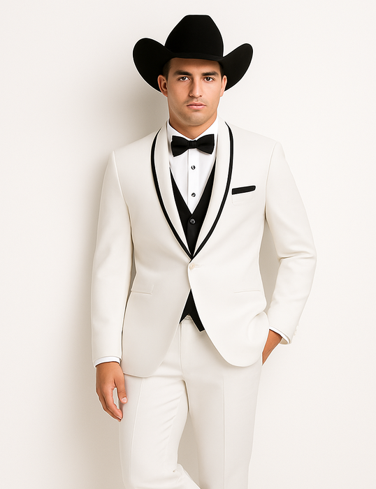 Western Suit - Trajes Para Hombres - Cowboy Formal Attire - Trajes De Novio - Shawl Lapel Suit White