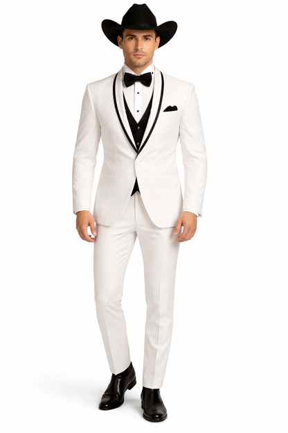 Western Suit - Trajes Para Hombres - Cowboy Formal Attire - Trajes De Novio - Shawl Lapel Suit White