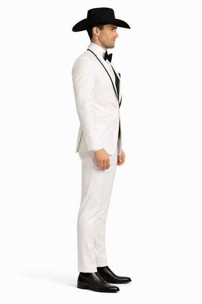 Western Suit - Trajes Para Hombres - Cowboy Formal Attire - Trajes De Novio - Shawl Lapel Suit White