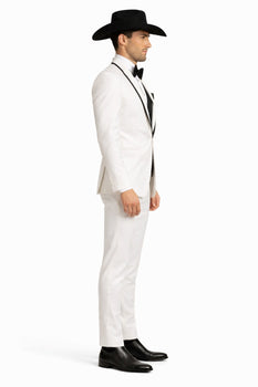 Western Suit - Trajes Para Hombres - Cowboy Formal Attire - Trajes De Novio - Shawl Lapel Suit White