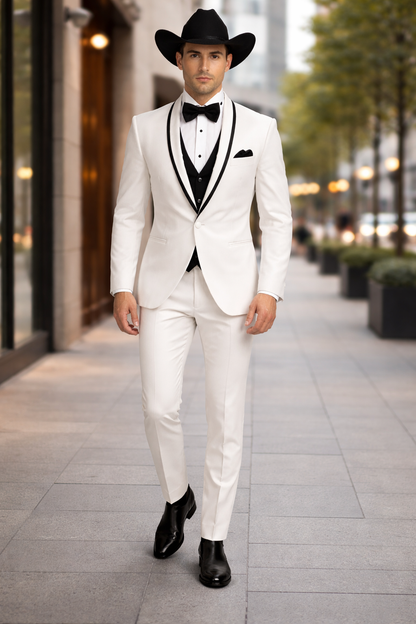 Western Suit - Trajes Para Hombres - Cowboy Formal Attire - Trajes De Novio - Shawl Lapel Suit White