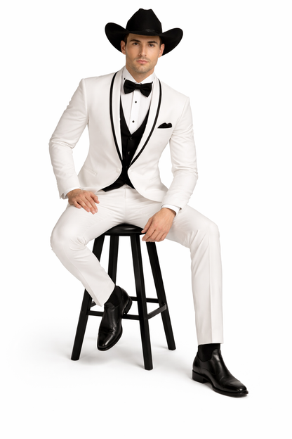 Western Suit - Trajes Para Hombres - Cowboy Formal Attire - Trajes De Novio - Shawl Lapel Suit White