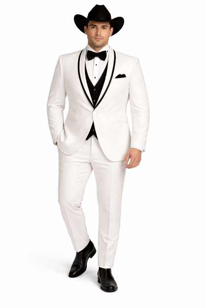Western Suit - Trajes Para Hombres - Cowboy Formal Attire - Trajes De Novio - Shawl Lapel Suit White