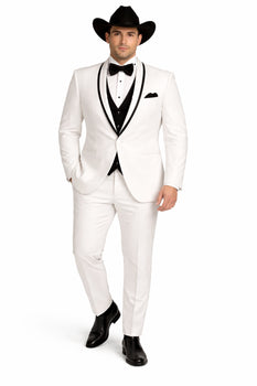 Western Suit - Trajes Para Hombres - Cowboy Formal Attire - Trajes De Novio - Shawl Lapel Suit White