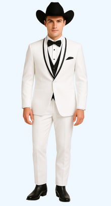 Western Suit - Trajes Para Hombres - Cowboy Formal Attire - Trajes De Novio - Shawl Lapel Suit White