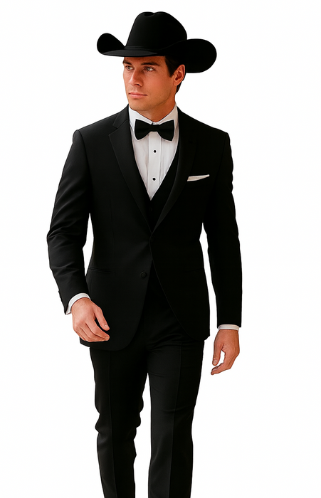 Western Suit - Trajes Para Hombres  - Cowboy Formal Attire - Trajes De Novio Single Breasted Black
