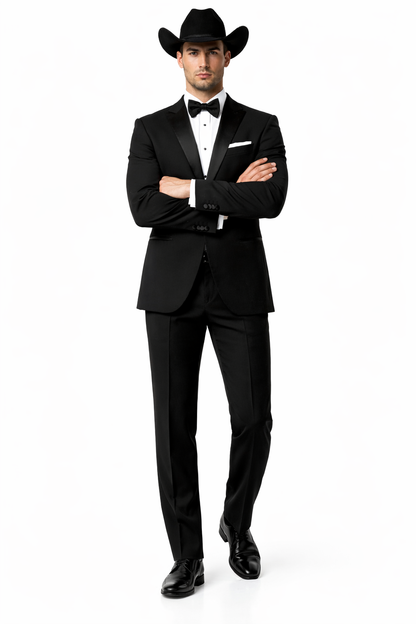 Western Suit - Trajes Para Hombres  - Cowboy Formal Attire - Trajes De Novio Single Breasted Black