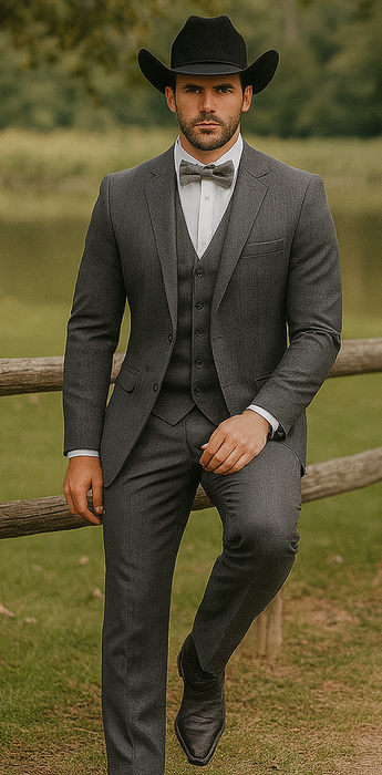 Western Suit - Trajes Para Hombres - Cowboy Formal Attire - Trajes De Novio - Slim Fit - Gray
