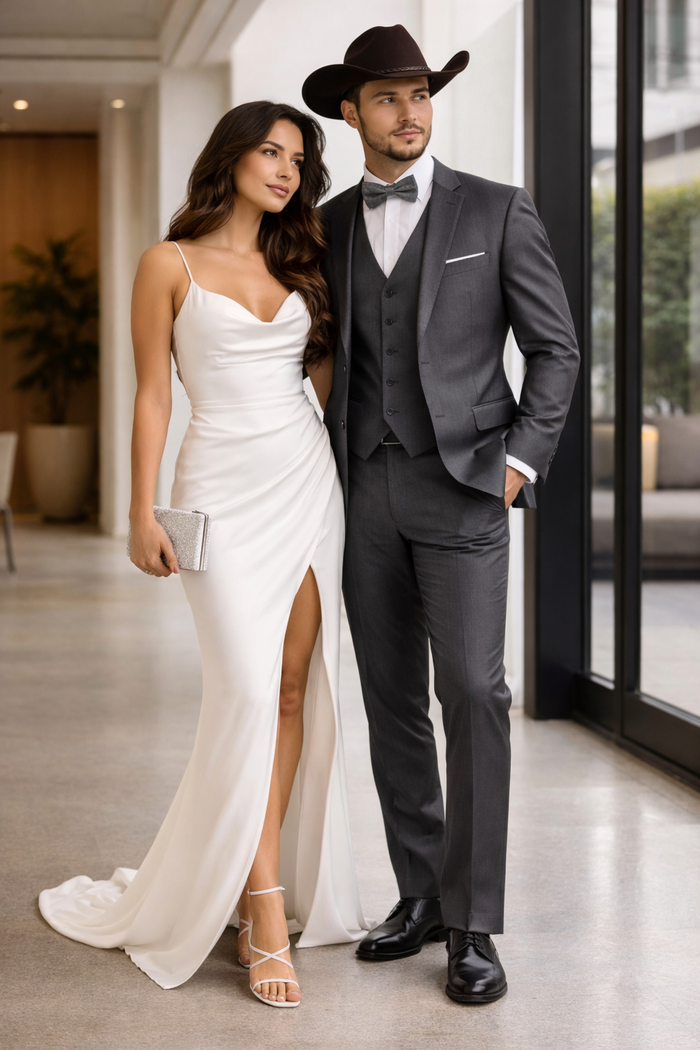 Western Suit - Trajes Para Hombres - Cowboy Formal Attire - Trajes De Novio - Slim Fit - Charcoal Gray