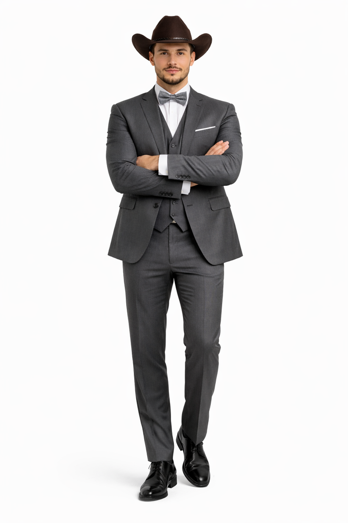 Western Suit - Trajes Para Hombres - Cowboy Formal Attire - Trajes De Novio - Slim Fit - Charcoal Gray