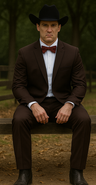 Western Suits For Wedding - Cowboy Suit With Trim Collar - Slim Fit Cut -  Brown Fitted Pants