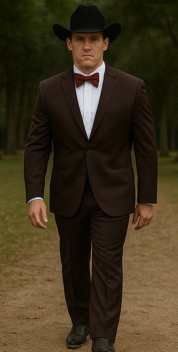 Western Suits For Wedding - Cowboy Suit With Trim Collar - Slim Fit Cut -  Brown Fitted Pants