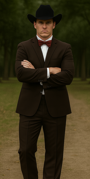 Western Suits For Wedding - Cowboy Suit With Trim Collar - Slim Fit Cut -  Brown Fitted Pants
