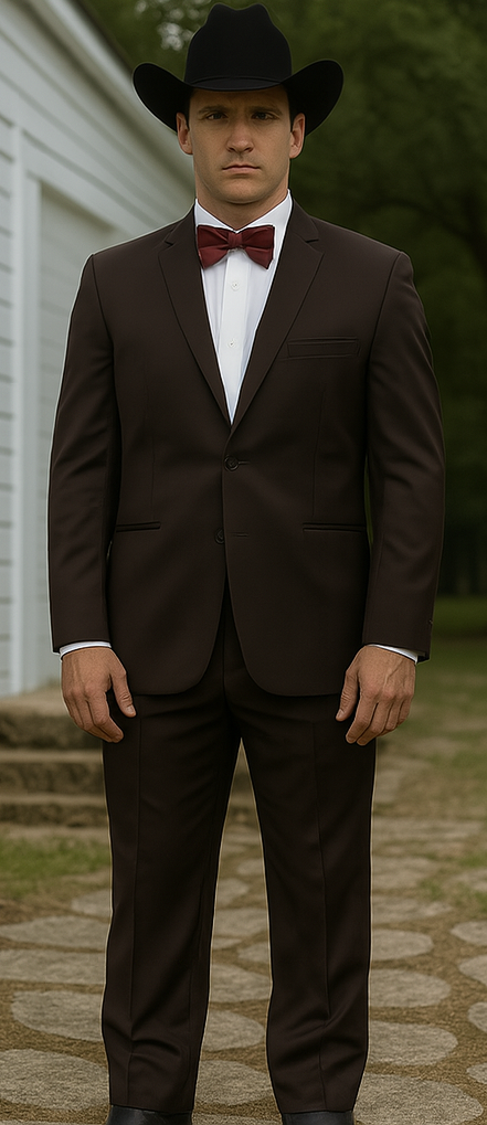 Western Suits For Wedding - Cowboy Suit With Trim Collar - Slim Fit Cut -  Brown Fitted Pants