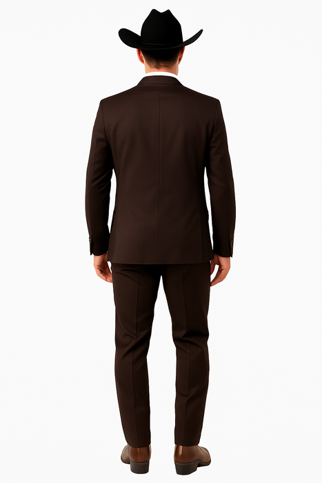 Western Suits For Wedding - Traje Para Hombre - Cowboy Suit With Trim Collar - Slim Fit Cut -  Brown Fitted Pants