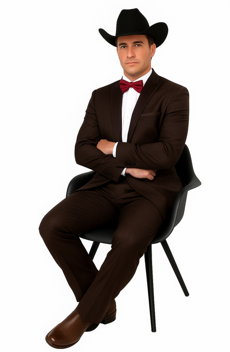 Western Suits For Wedding - Traje Para Hombre - Cowboy Suit With Trim Collar - Slim Fit Cut -  Brown Fitted Pants