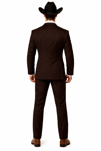 Western Suits For Wedding - Traje Para Hombre - Cowboy Suit With Trim Collar - Slim Fit Cut -  Brown Fitted Pants