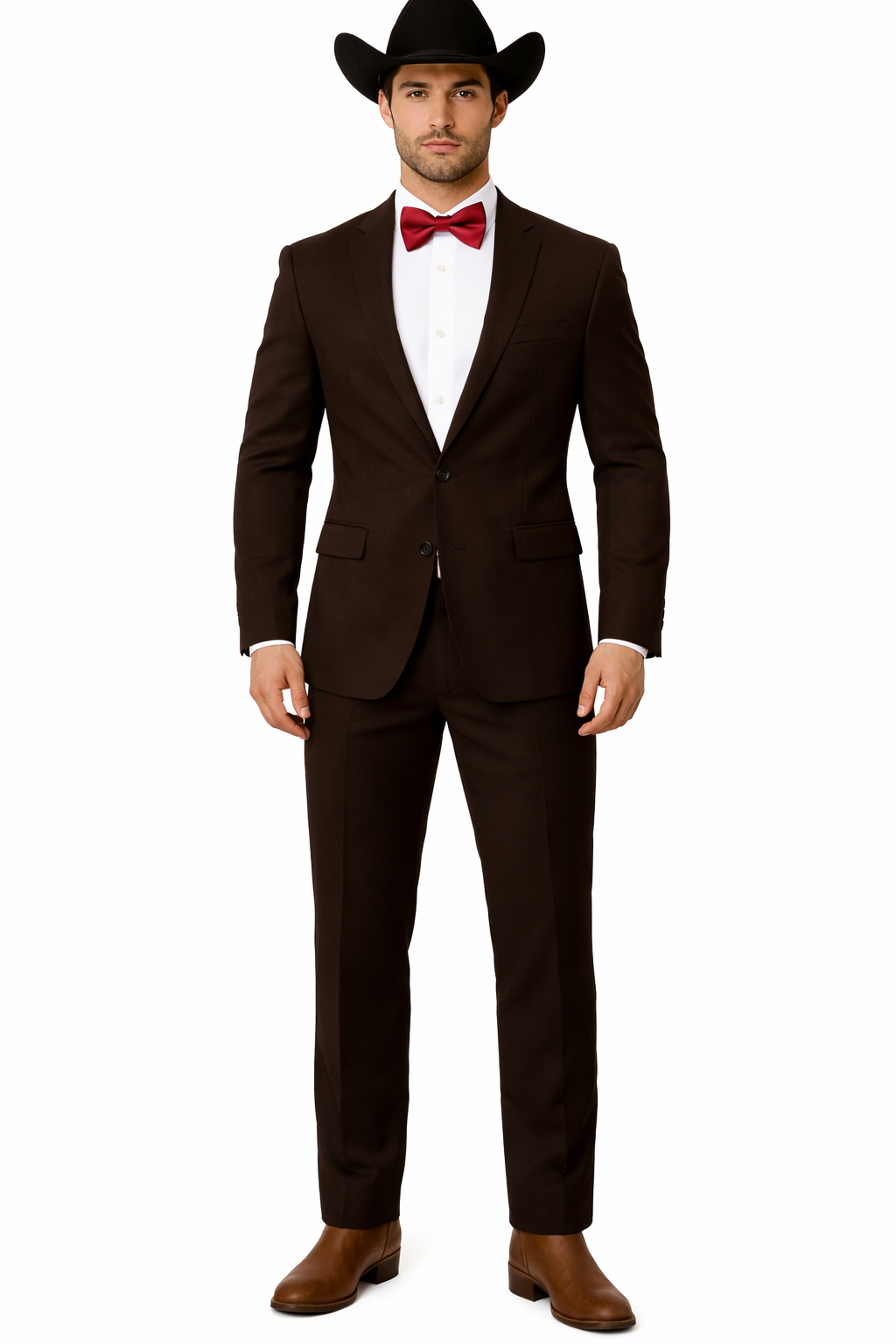 Western Suits For Wedding - Traje Para Hombre - Cowboy Suit With Trim Collar - Slim Fit Cut -  Brown Fitted Pants