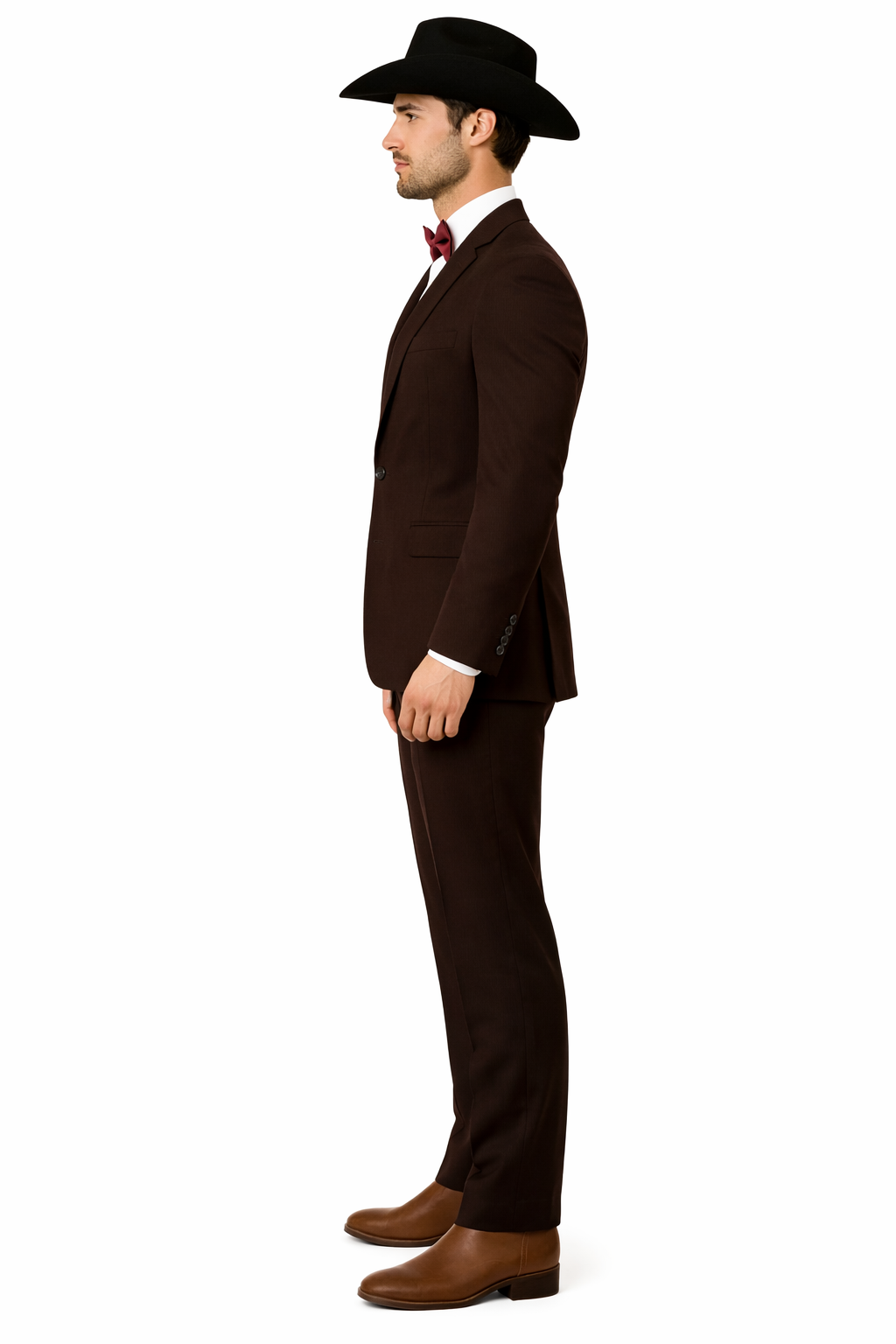 Western Suits For Wedding - Traje Para Hombre - Cowboy Suit With Trim Collar - Slim Fit Cut -  Brown Fitted Pants