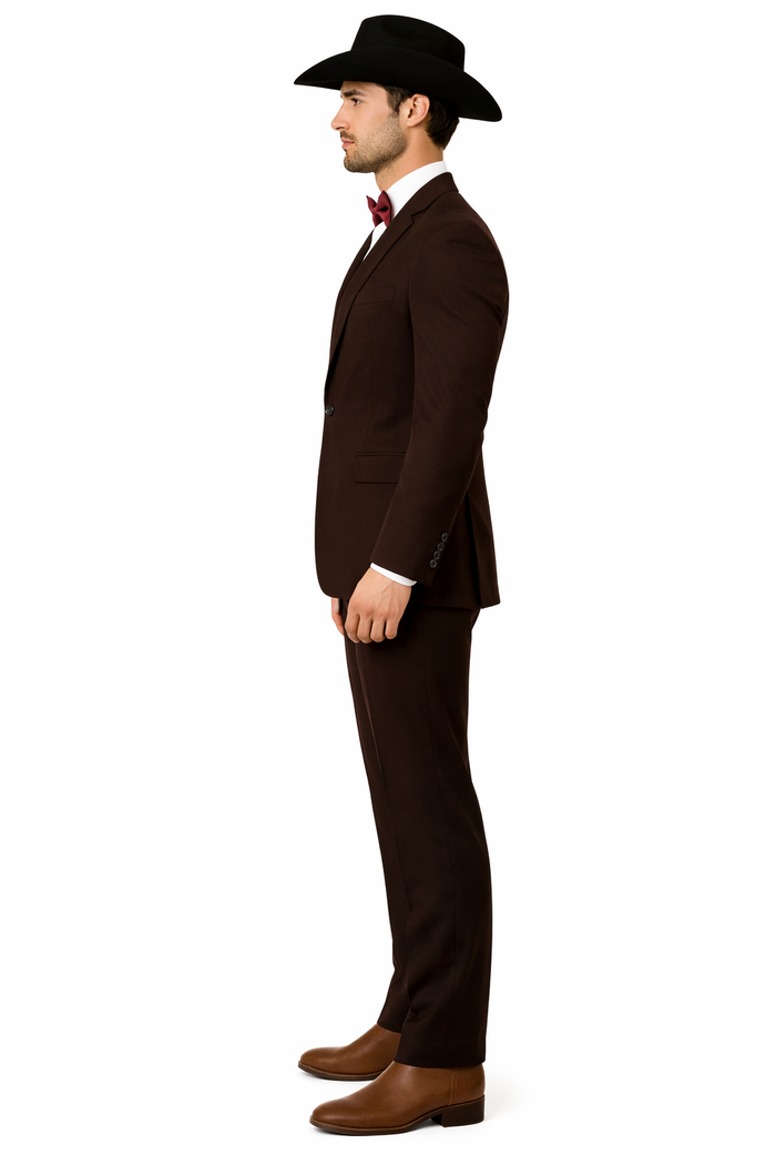 Western Suits For Wedding - Traje Para Hombre - Cowboy Suit With Trim Collar - Slim Fit Cut -  Brown Fitted Pants