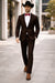 Western Suits For Wedding - Traje Para Hombre - Cowboy Suit With Trim Collar - Slim Fit Cut -  Brown Fitted Pants