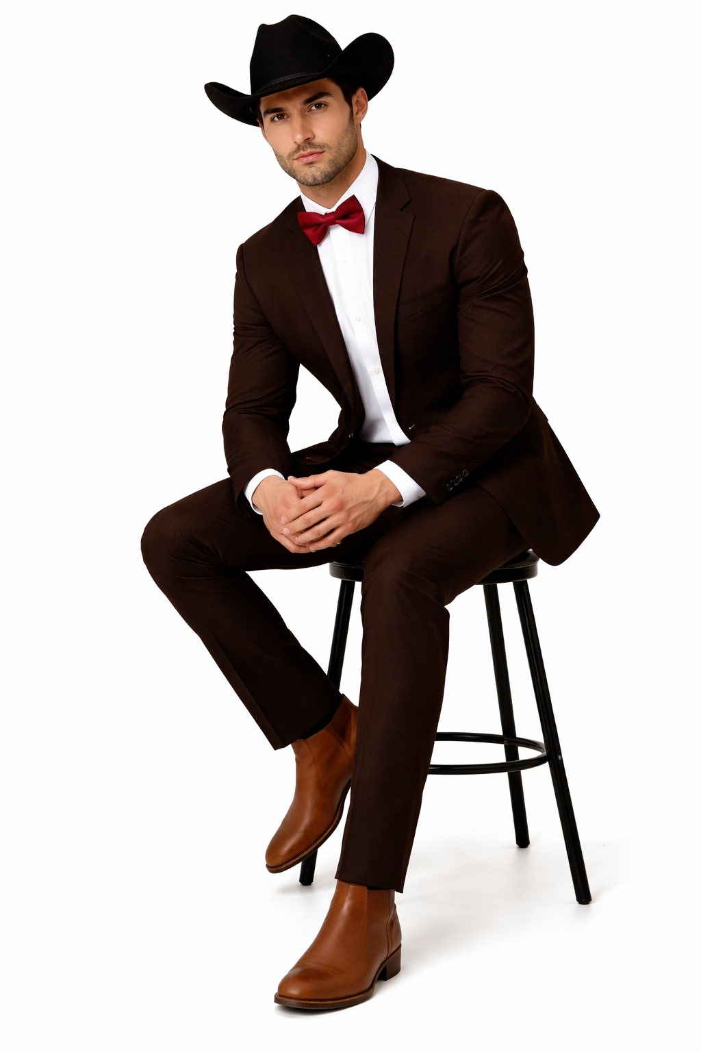 Western Suits For Wedding - Traje Para Hombre - Cowboy Suit With Trim Collar - Slim Fit Cut -  Brown Fitted Pants