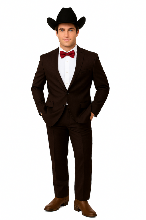 Western Suits For Wedding - Traje Para Hombre - Cowboy Suit With Trim Collar - Slim Fit Cut -  Brown Fitted Pants