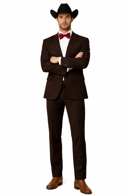 Western Suits For Wedding - Traje Para Hombre - Cowboy Suit With Trim Collar - Slim Fit Cut -  Brown Fitted Pants