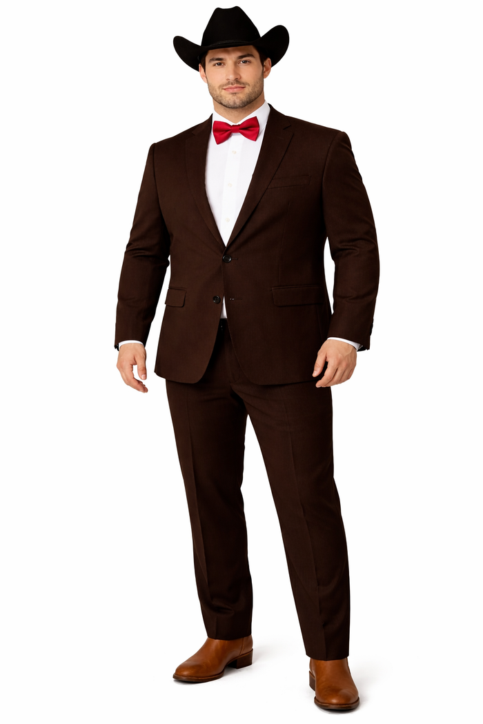 Western Suits For Wedding - Traje Para Hombre - Cowboy Suit With Trim Collar - Slim Fit Cut -  Brown Fitted Pants