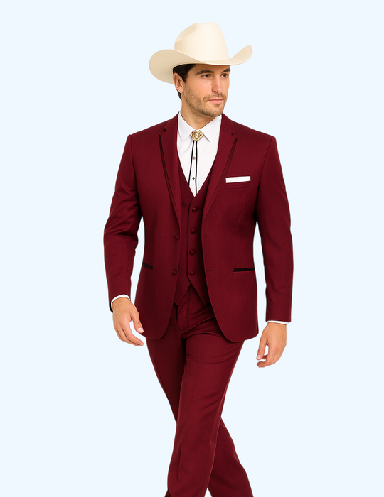 Western Suits For Wedding - Western Tuxedo - Burgundy - Traje Para Hombre