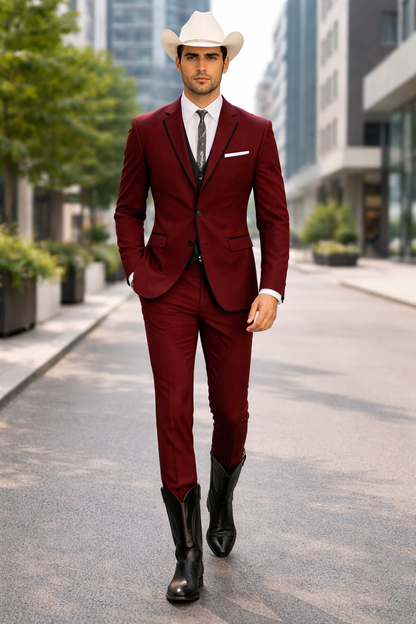 Western Suits For Wedding - Western Tuxedo - Burgundy - Traje Para Hombre